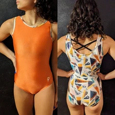 Plum Practicewear Gymnastics Leotard Flip Side Orange Multi Cris-Cross Size AXS