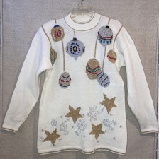 Vintage Ornaments Ugly Christmas Sweater Dana Scott Metallic Grandma Women s S