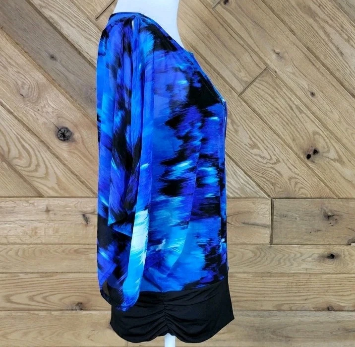 Jennifer Lopez Womens Top Blouse Key Hole 3/4 Dolman Sleeve Blue Size Medium - Image 4 of 4