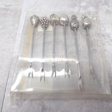 Epic Products Fruit Cocktail Picks Set 6 Silver Metal Made In Spain Barware