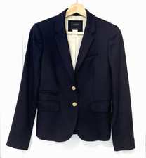 J. Crew Women's Schoolboy Navy Blue Wool Blend Blazer Size 0 Preppy Academia