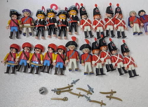 Lot of 23 Vintage Playmobil Red Coat, Toy Soldiers, Pirates, 1990