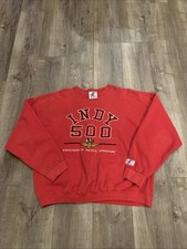 Vintage 90s Logo Athletic Red Indy 500 Racing Crewneck Sweatshirt Made in USA XL