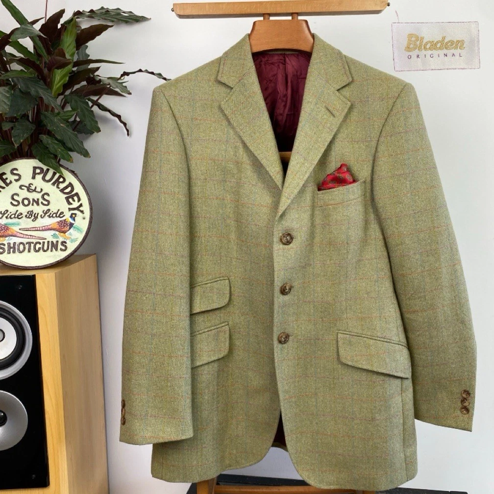 BLADEN (40R) Windowpane Modern TWEED Plaid Check HACKING Blazer Sport Jacket