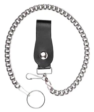 Men's 18 inch Biker Styled Wallet Chain, Nickel Finish & Genuine Leather