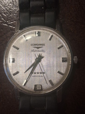 #ad Longines Admiral 5 Star Automatic Running Well Bottom Date Window Silver Linen $299.00