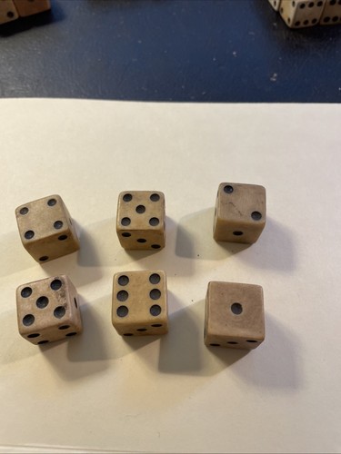 6 Vintage Antique 1800s Bone Bovine Dice 5/8" Nice