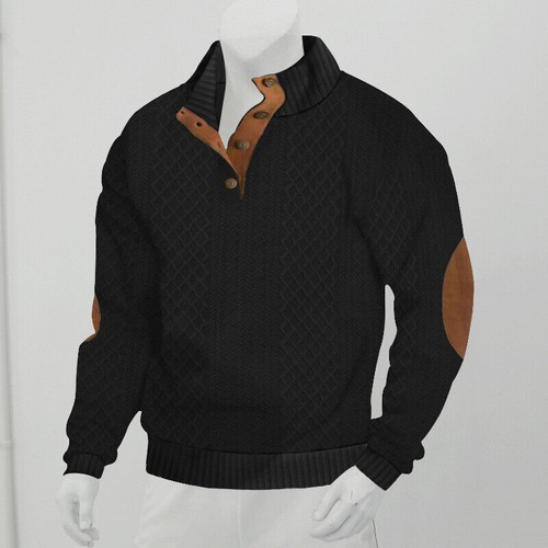 Men's Jacquard Sweatshirt Stand Collar Slim Long Sleeve Top Knit Pullover Hoodie - Picture 21 of 32
