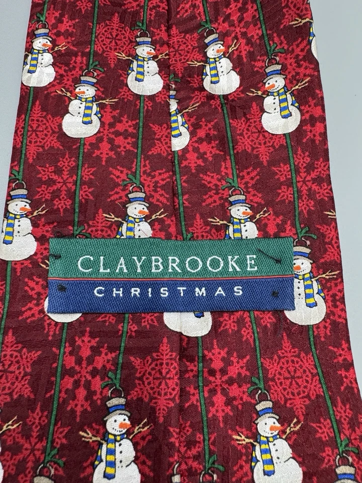 Corbata roja seda ClayBrooke Navidad para hombre con diseño de muñeco de nieve 58” Foto 4 de 4