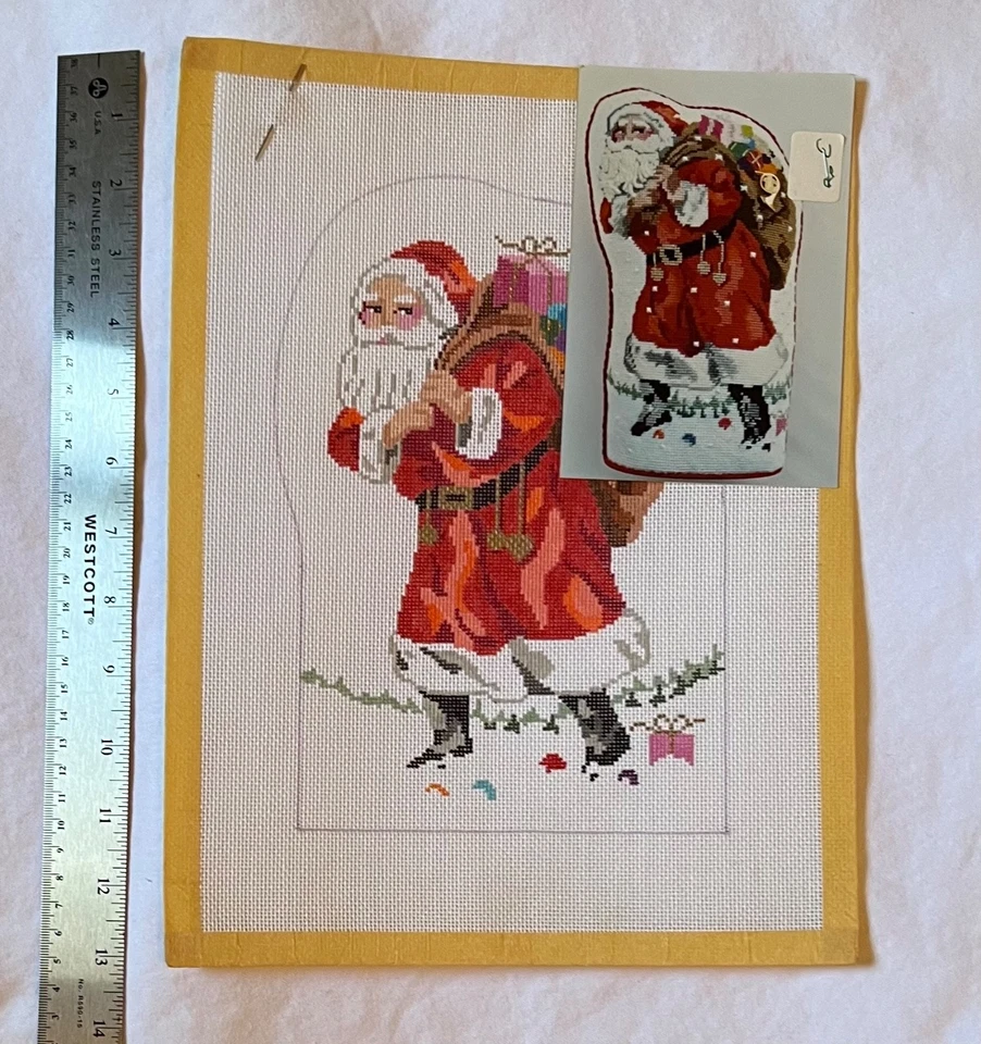 Christmas Santa with Toys in Snow Needlepoint Canvas Vintage, new - Image 3 of 4