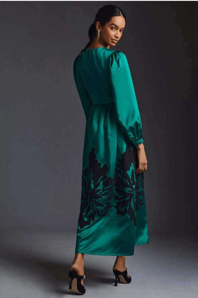 $260 Anthropologie  Nikasha Embroidered Satin Dress SIZE S new with tag - Image 2 of 4