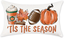 Fall Football Pumpkin Pillow Covers 12X20 Inch Its the Season Maple Leaves
