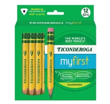 Ticonderoga My First Short Triangular Wood-Cased Pencils, #2 HB Soft, With Erase