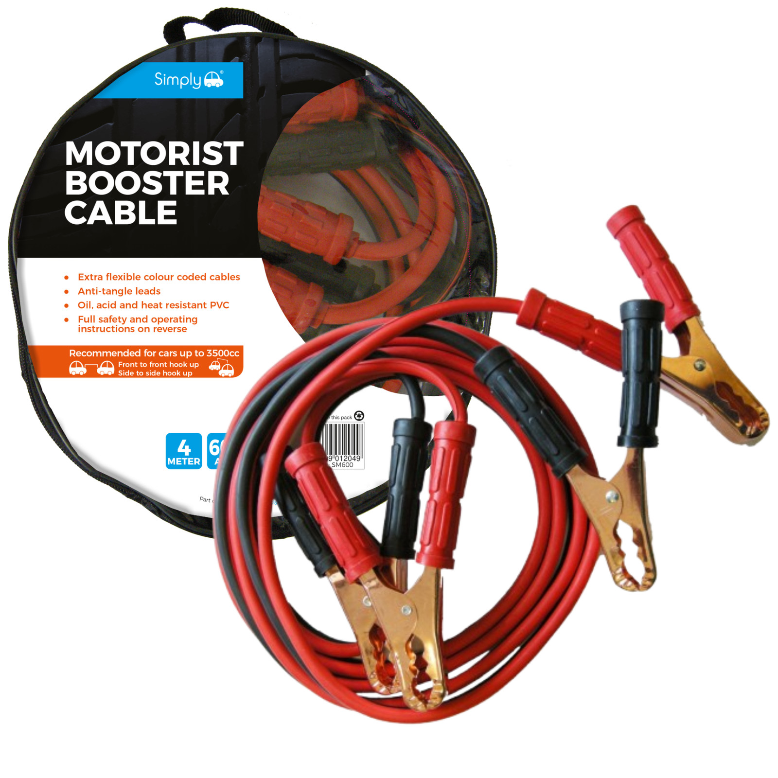 Simply Auto 600AMP Jump Leads 4 Metres Motorist Booster Cable Range Cars 3500cc