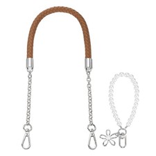 62cm/24.4" PU Leather Braided Purse Straps Coffee, Silver Buckle 