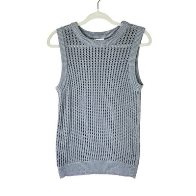 Thread & Supply Womens Gray Open Knit Sweater Vest Crew Neck Sleeveless Large