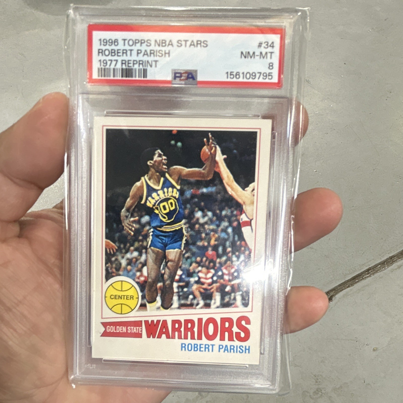 1996 Topps NBA Stars Robert Parish #111 1977 Reprint PSA 8 Golden State Warriors