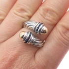 18K Gold 925 Sterling Silver Vintage Real Sapphire Adjustable Ring Size 6.5
