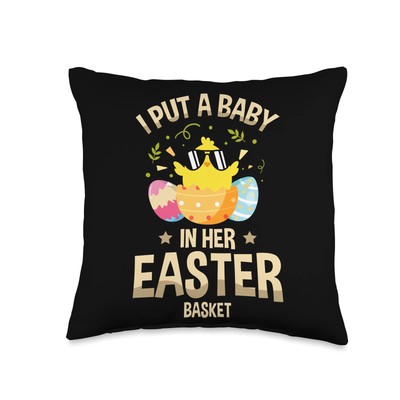 I Put A Baby in Her Basket for a Easter Fan Throw Pillow, 16x16, Multicolor