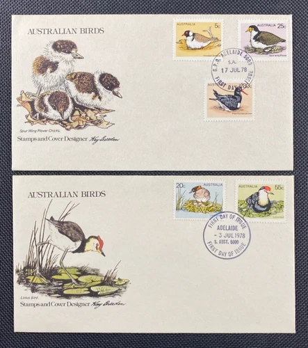 2 x 1978 Australian Birds FDC First Day Covers With Adelaide FDI Postmarks