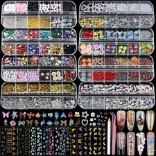 Teentior Nail Charms Nail Stickers with Nail Gems Kit, 8 Boxes Nail Art Rhine...