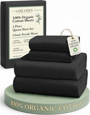 LANE LINEN 100% Organic Cotton Queen Size Sheets Set, Queen, 13: Black 