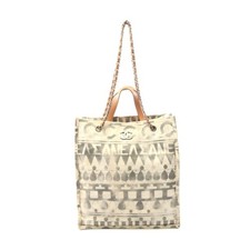Chanel Canvas Leather Coco Mark Tote Bag Women Beige One Size