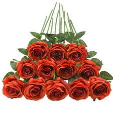 Tifuly Orange Roses Artificial Flowers -12 Pcs Long Stem Silk Roses,