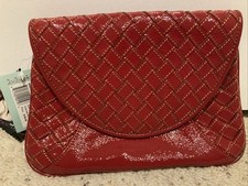 Vintage Envelope Purse Handbag Woven Red Patent Leather Weave Clutch Bag