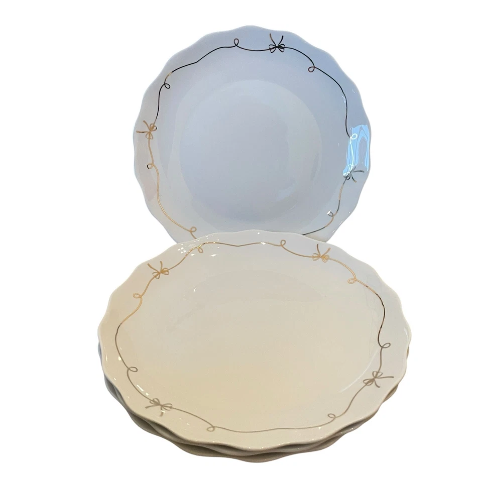 "Juego de 4 platos de cena Strawberry Street Gold Bow Ribbon de 10,5"" nuevos" Foto 2 de 4