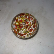 Vintage Red/White/Yellow Swirl Small 2 1/2" W x 1 5/8" H Paperweight Bubbles