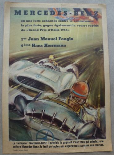 Poster Mercedes 1954 original victory poster Italian GP Fangio by Liska French A - Afbeelding 1 van 2