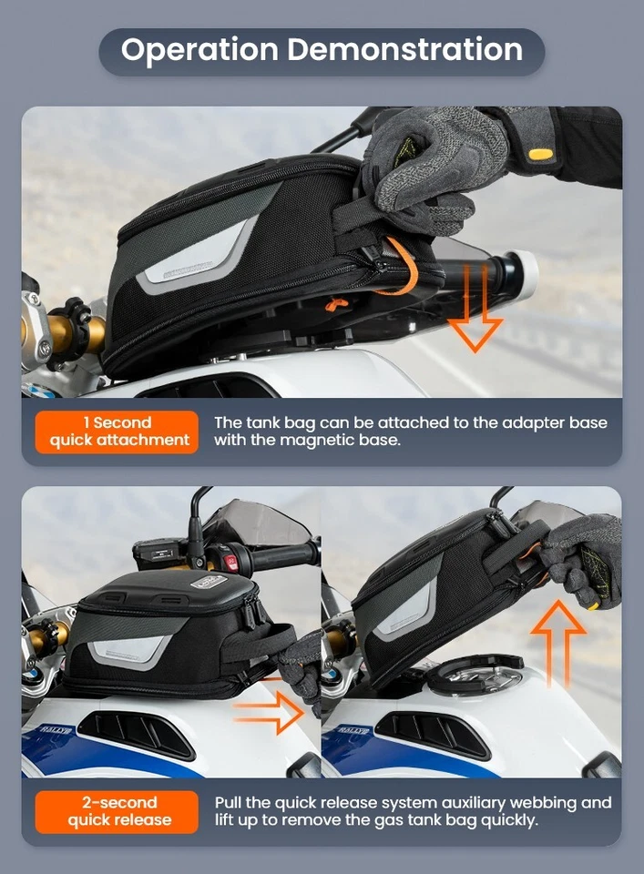 Bolsa tanque moto BTB10 - Diseño compacto expandible con cubierta de lluvia Foto 4 de 4