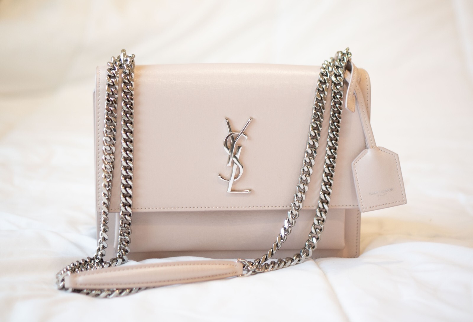 SAINT LAURENT YSL Rosa Chiaro con Ferramenta Argento Tramonto Medio in Pelle Liscia