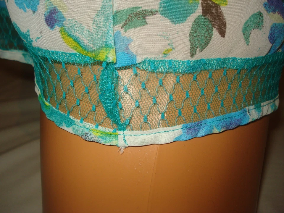 Bongo Tank Top Blue Floral Sheer Lace Ruffle Layered Sleeveless - Image 4 of 4