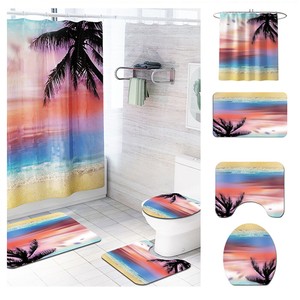 3-4Pcs-Bathroom-Set-Non-Slip-Rug-Toilet-Seat-Cover-Bath-Mat-Shower-Curtain