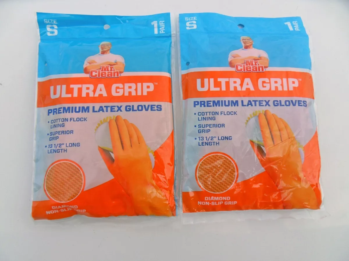 2 New Packs Mr. Clean Ultra Grip Premium Latex Gloves Small Orange Free Ship