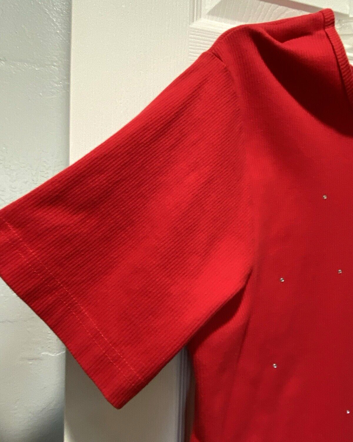 Basic Editions Pullover Top Red w/Crystals Short … - image 20