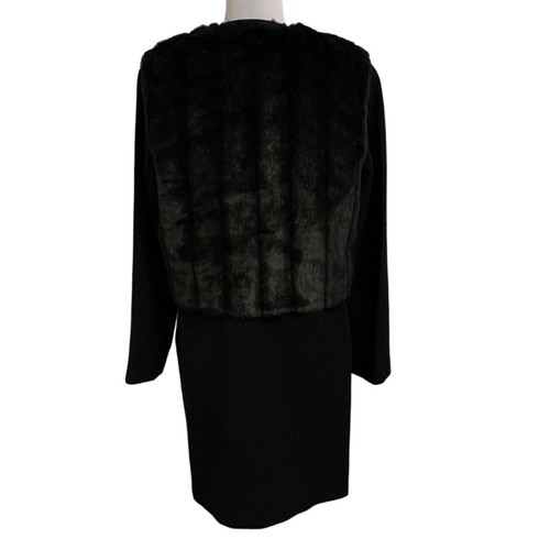 IMAN Womens 2 Piece Black Faux Fur Vest Coat Size M Long Sleeve Vintage 90s - Picture 2 of 22