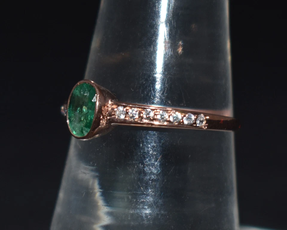 Gemma Smeraldo 925 Argento Sterling Pavè Diamante Bottone Anello Scopo Gioielli - Immagine 4 di 4