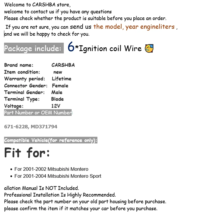 Upgrade Spark Plug wire set for 2001-204 Mitsubishi Montero Sport 01-02 Montero Foto 2 de 4