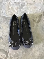 Franco Sarto Women s Buckle Accents, Black/Gray Flat Shoes Sz.6.5 M .