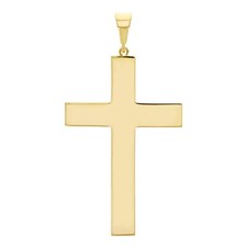 Italian 14k Yellow Gold Hollow Plain 3D Cross Charm Pendant 1.7" 2.8 grams