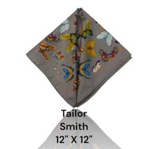 Tailor Smith 12" X 12" Polyester Pocket Square, Gray, W/Multicolor Butterflies.