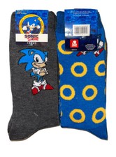 New SONIC THE HEDGEHOG Men's 2 Pair Of Crew Socks WITH GOLD RINGS