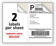 220-11000 Shipping Labels 8.5 x 5.5" Half Sheets Blank Self Adhesive 2 Per Sheet