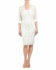 R M Richards Sz 12 Ivory Sequins Lace Bolero Jacket Dress Made in USA