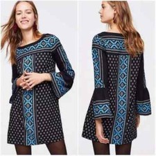 Loft Petities SP Black Blue Geometric Bell Sleeve Tunic Dress Boho