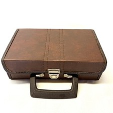 Vintage 12 Cassette Tape Travel Carrying Suitcase Handle Faux Brown Leather