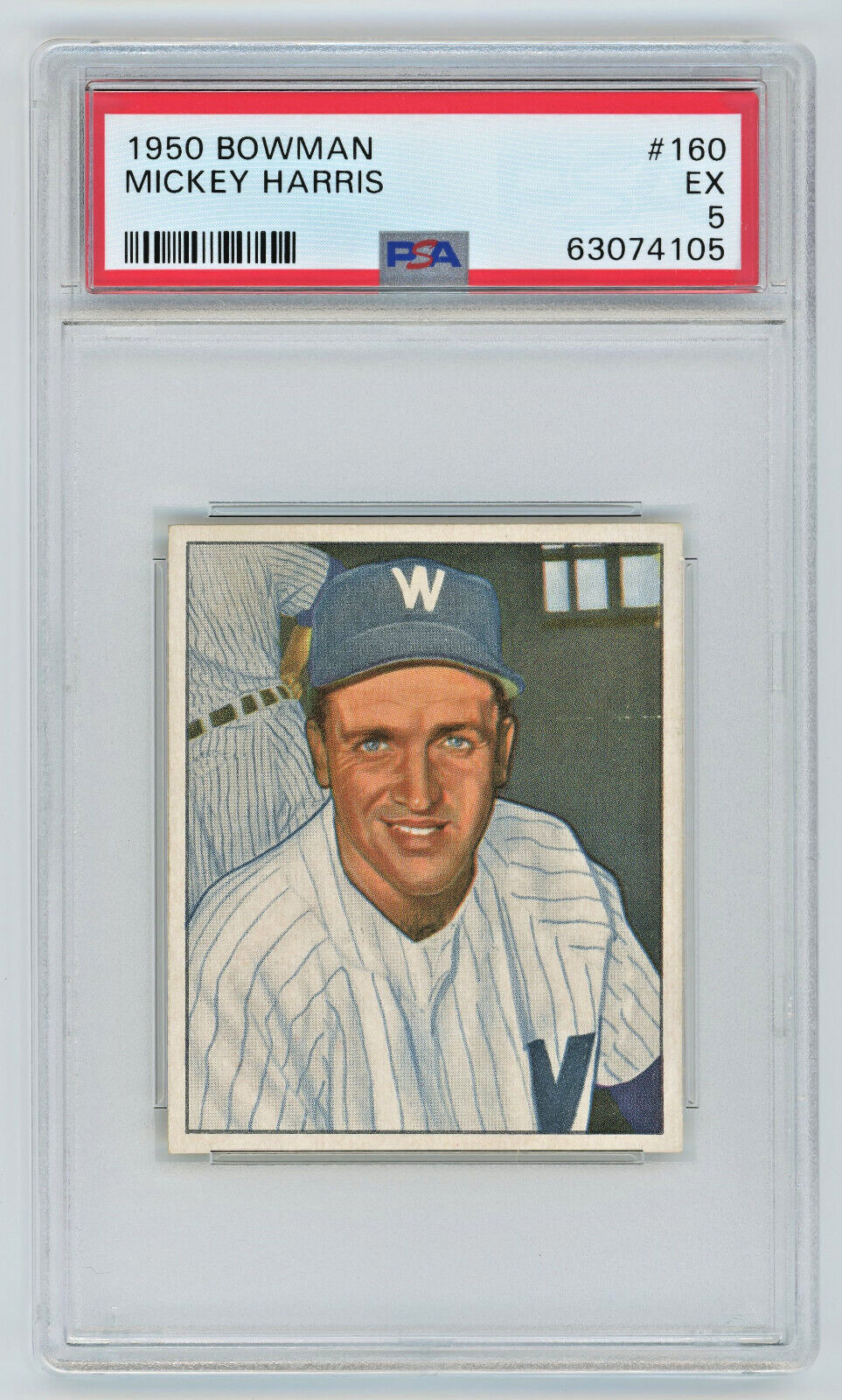 1950 Bowman #160 Mickey Harris PSA 5 Washington Senators Vintage Baseball Card view 1